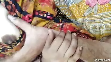 Hubby playing with wife’s cute white boobs