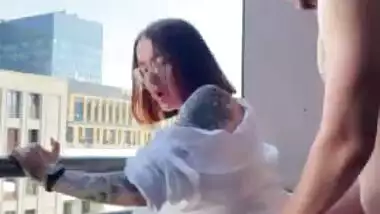 ???? Public creampie sex on the balcony | Amateur couple KleoModel