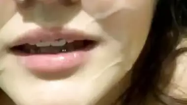 Cute Girl With Glasses Takes Cum In Mouth Swallows And Licks It Nicely