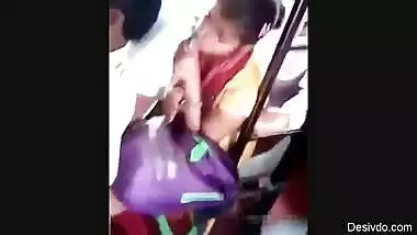 Desi girl boobs pressed hard in public transport and she is enjo