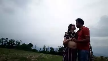 big navel aunty boob press in street hot