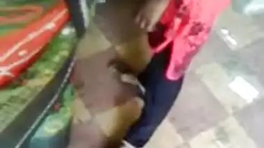 Satin girl fingering her pussy in public