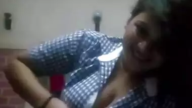 Desi lady unbuttons her sexy blouse to show big XXX boobs to lover