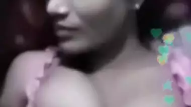 Sexy indian bhabi boob pressing live show with lover