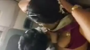 Satin Silk Saree Aunty in Train