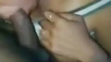 GF sucking big dick of her boyfriend in topless mode