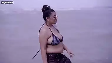 Nila in Hot Bikini Running on Beach and Jiggling Boobs