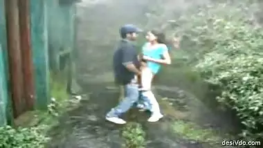 Mangalore horny couple stand fuck doggy and cum in Windy rainy forest