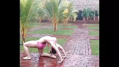 Desi outdoor gymnastics by desi girl Akshara in bikini