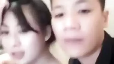 Thai GF BF, boobs being groped, cleavage hot