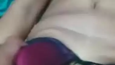 Horny Mumbai wife fucks her with Dildo, hubby gropes her tits & records