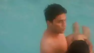 Teen indian students playing nude in pool