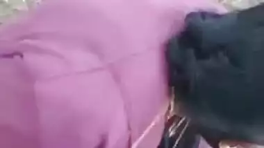 Desi Indian slut giving blowjob outdoors