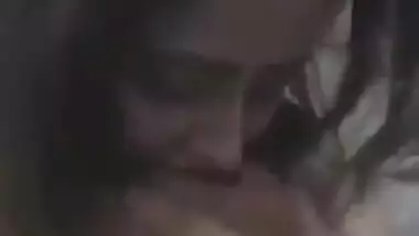 Pakistani girl sucking her own pillowy boobs