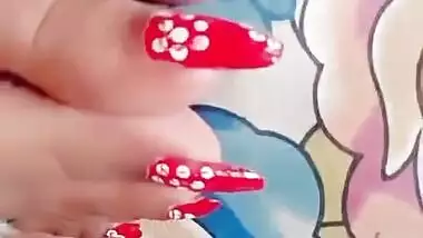 Long red sharp nails toenais of gf