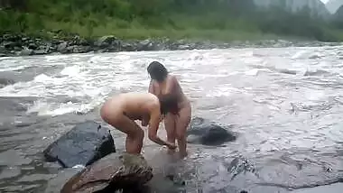 Two indian mature womens bathing in river naked 