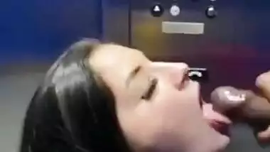 Hot NRI Babe Sucking Dick in Lift Until Cum