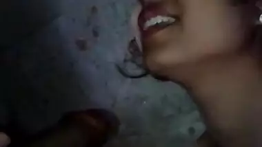 Newly married cute girl sucking husband dick in bathroom