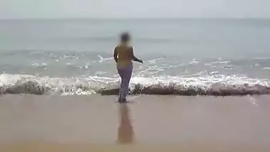 Desi wifey On Beach - Wet & Transparent Cloth 