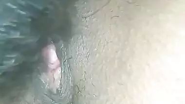 Man licks his wife’s shaved pussy like a dog