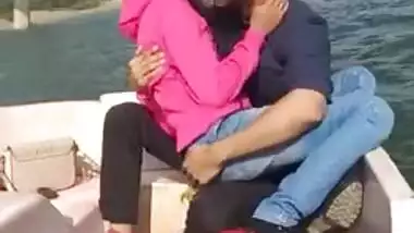 Young Desi couple tenderly makes out during outdoor trip on XXX boat