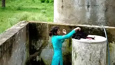 Cute Desi Girl Out Door bathing part 2