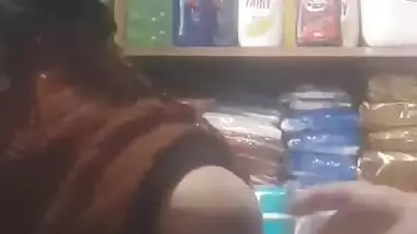 Desi Milf boobs Pressing by shopkeeper