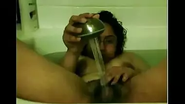 Horny girl finger herself for lover in shower