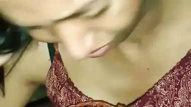 Indian blowjob GF sucking dick with cleavage show